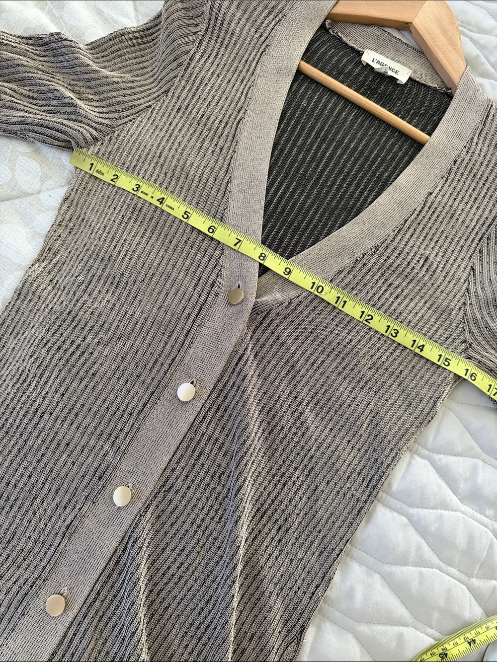 L'AGENCE  Millie Cardigan Long Ribbed Taupe Gold Metallic - Picture 7 of 10
